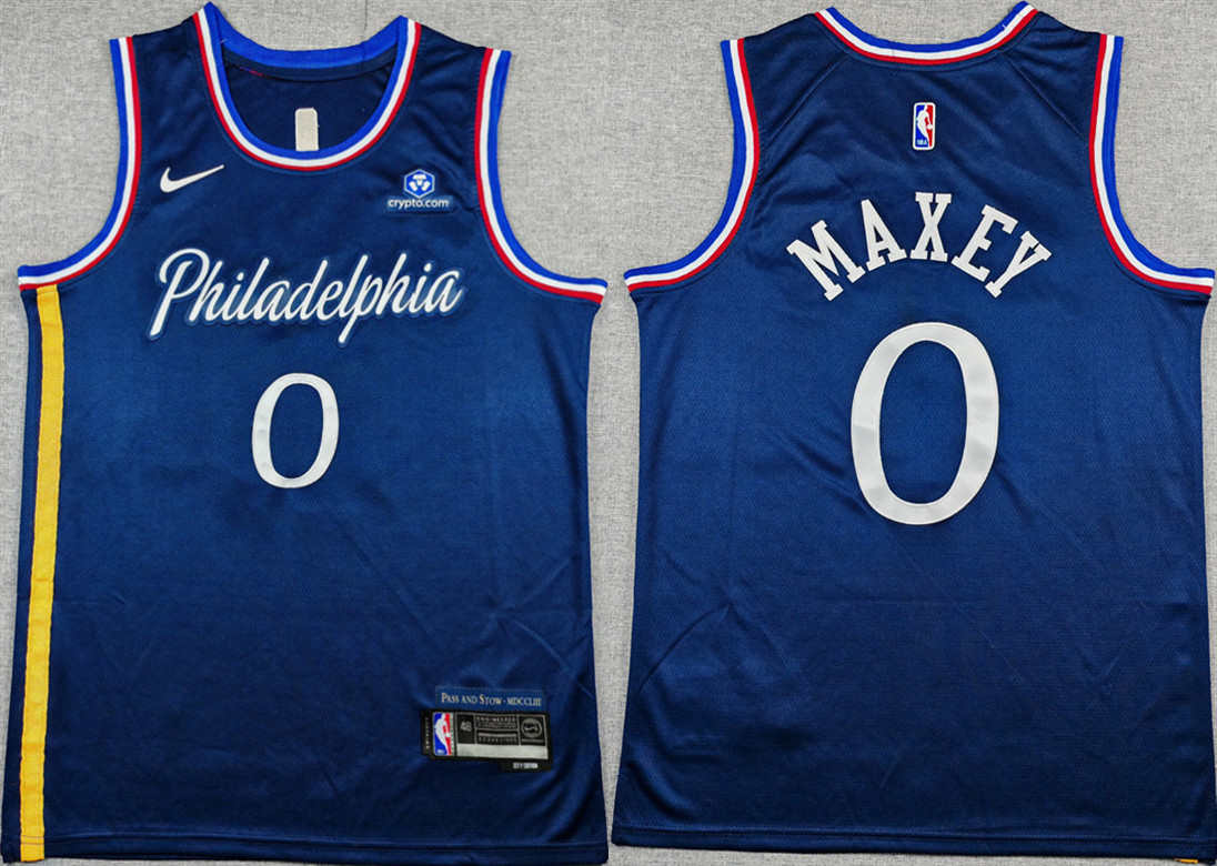 Men's Philadelphia 76ers #0 Tyrese Maxey Navy 2025-26 City Edition Stitched Jersey